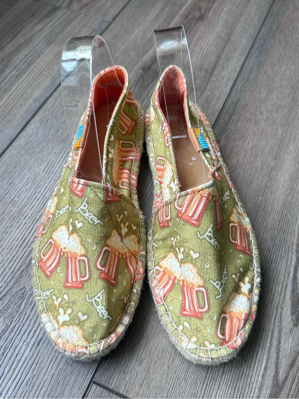 Ubuntu Handmade Beer Print Espadrille Slip-On Shoes Size 8